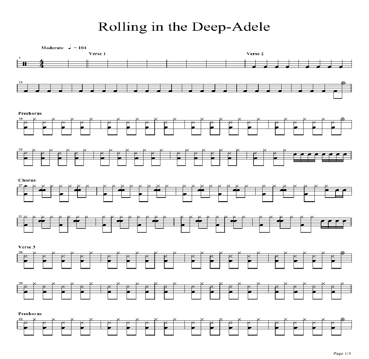 rolling in the deep鼓谱