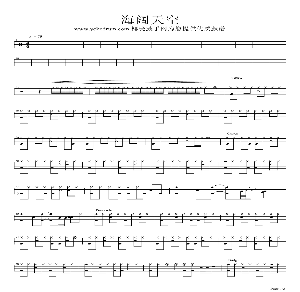 海阔天空鼓谱