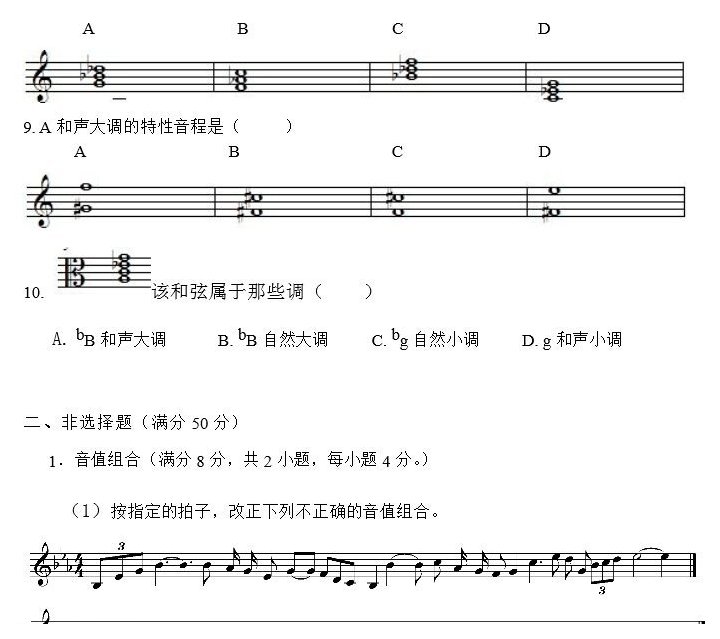 2011年星海音乐学院音乐乐理试题A卷