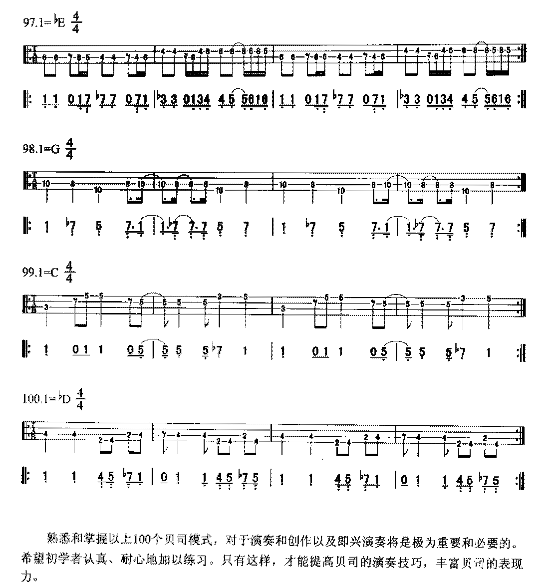 贝斯演奏技巧《100个贝司模式》