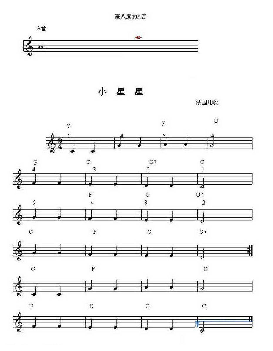 认识高音谱表中的A音