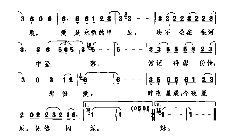 中国经典情歌简谱《昨夜星辰》