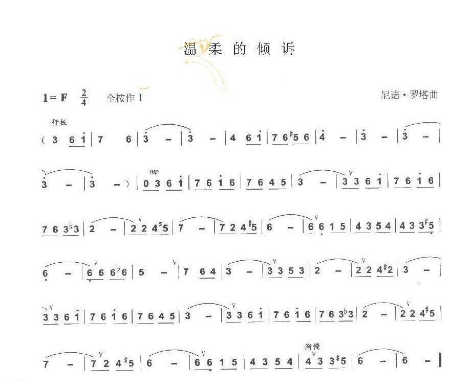 巴乌通俗乐曲《温柔的倾诉》尼诺·罗塔曲
