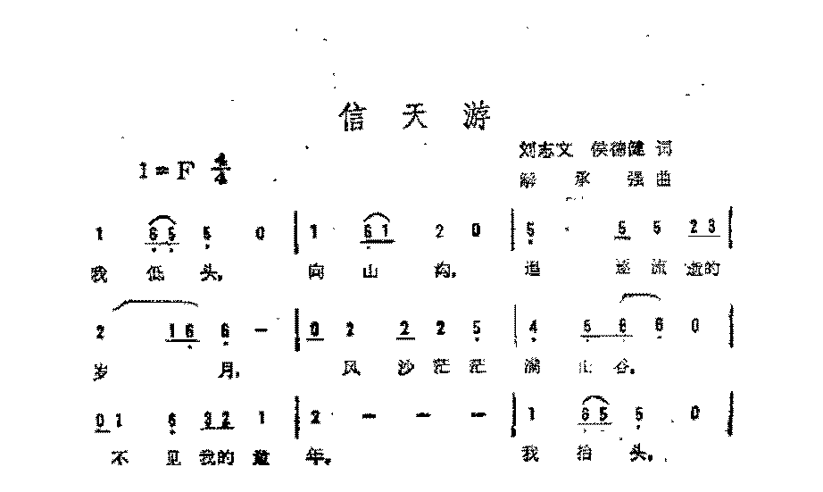 简谱《信天游》刘志文侯德健 词/解承强 曲