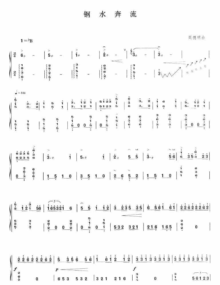 古筝乐曲谱《钢水奔流》