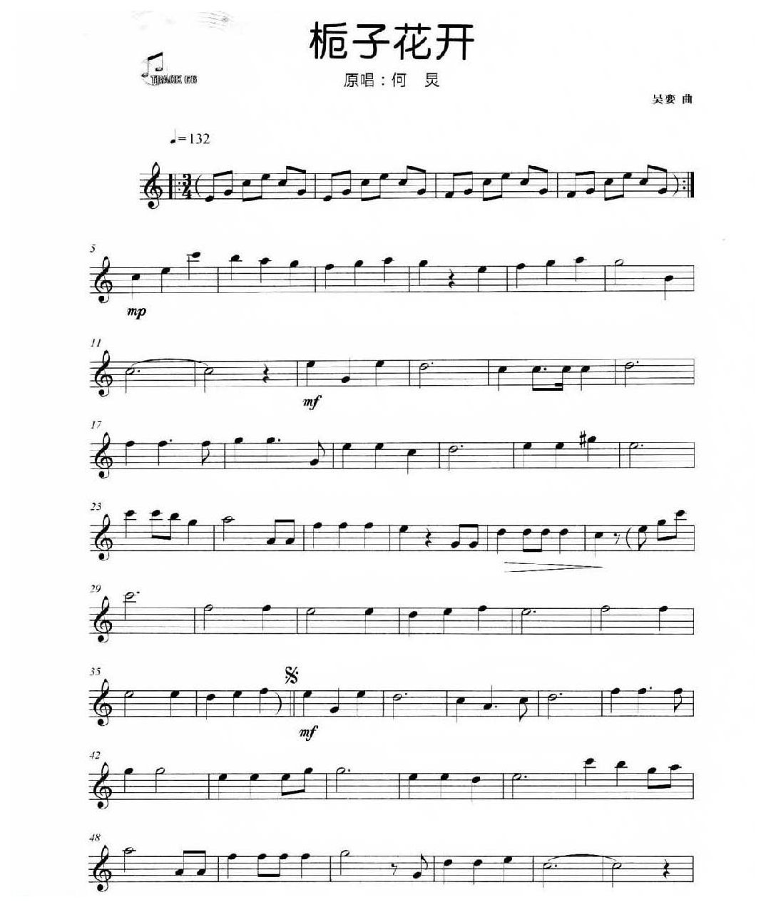 长笛流行歌曲谱《栀子花开》何炅
