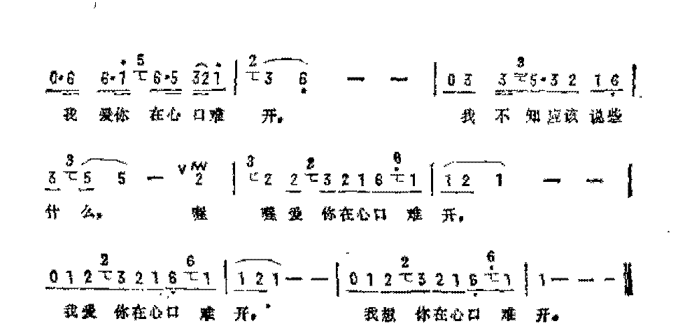 抒情歌曲简谱《爱你在心口难开》