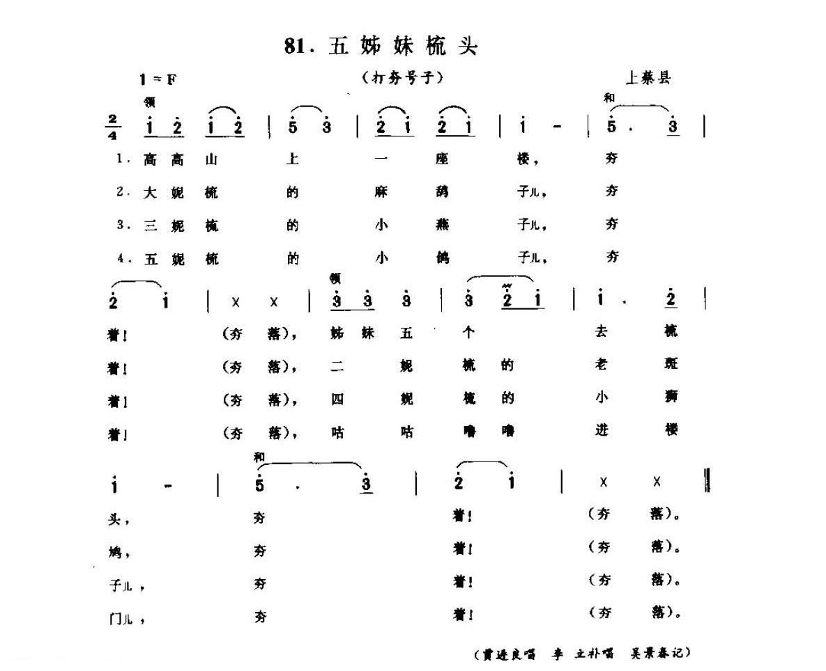河南民间歌曲简谱/号子《打夯歌》唐河县