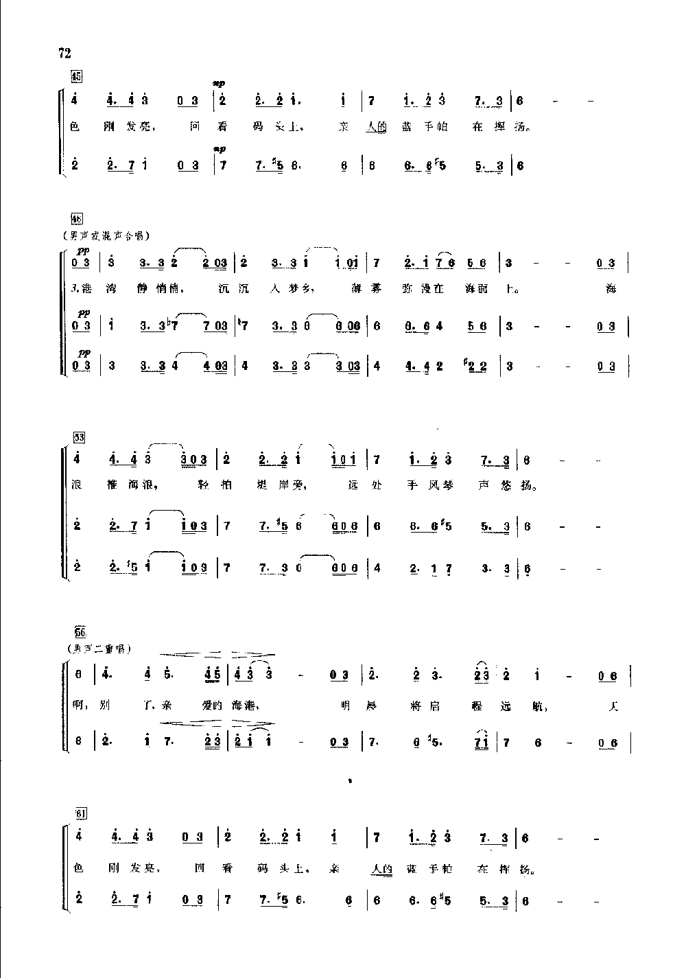 世界通俗乐曲合唱简谱《海港之夜》