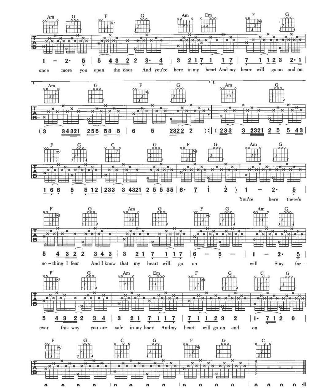 英文吉他名曲《My Heart Will Go On 我心永恒》席琳迪翁