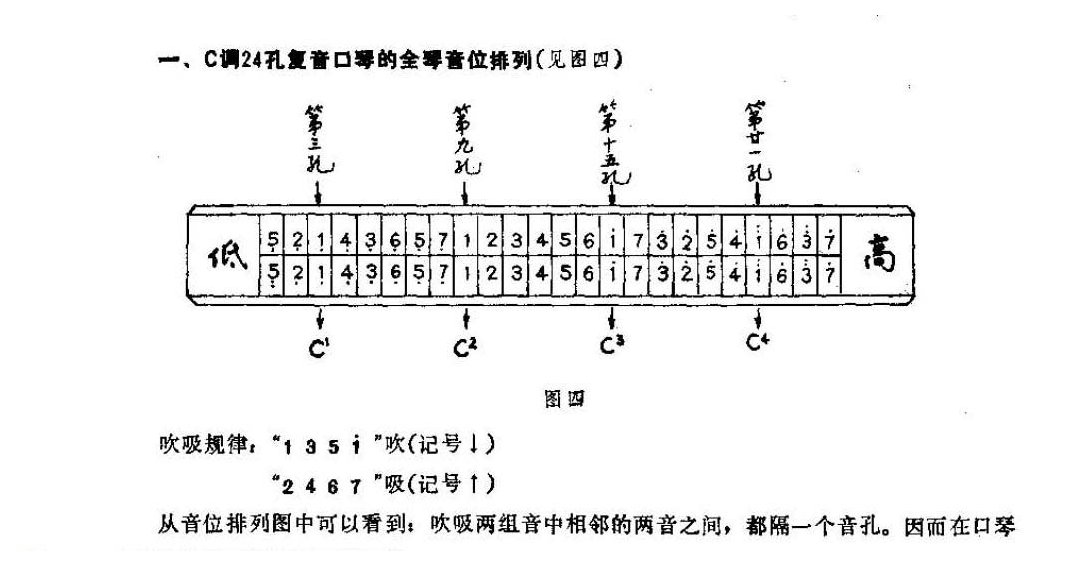 口琴音位排列《C调24孔复音口琴的全琴音位排列》