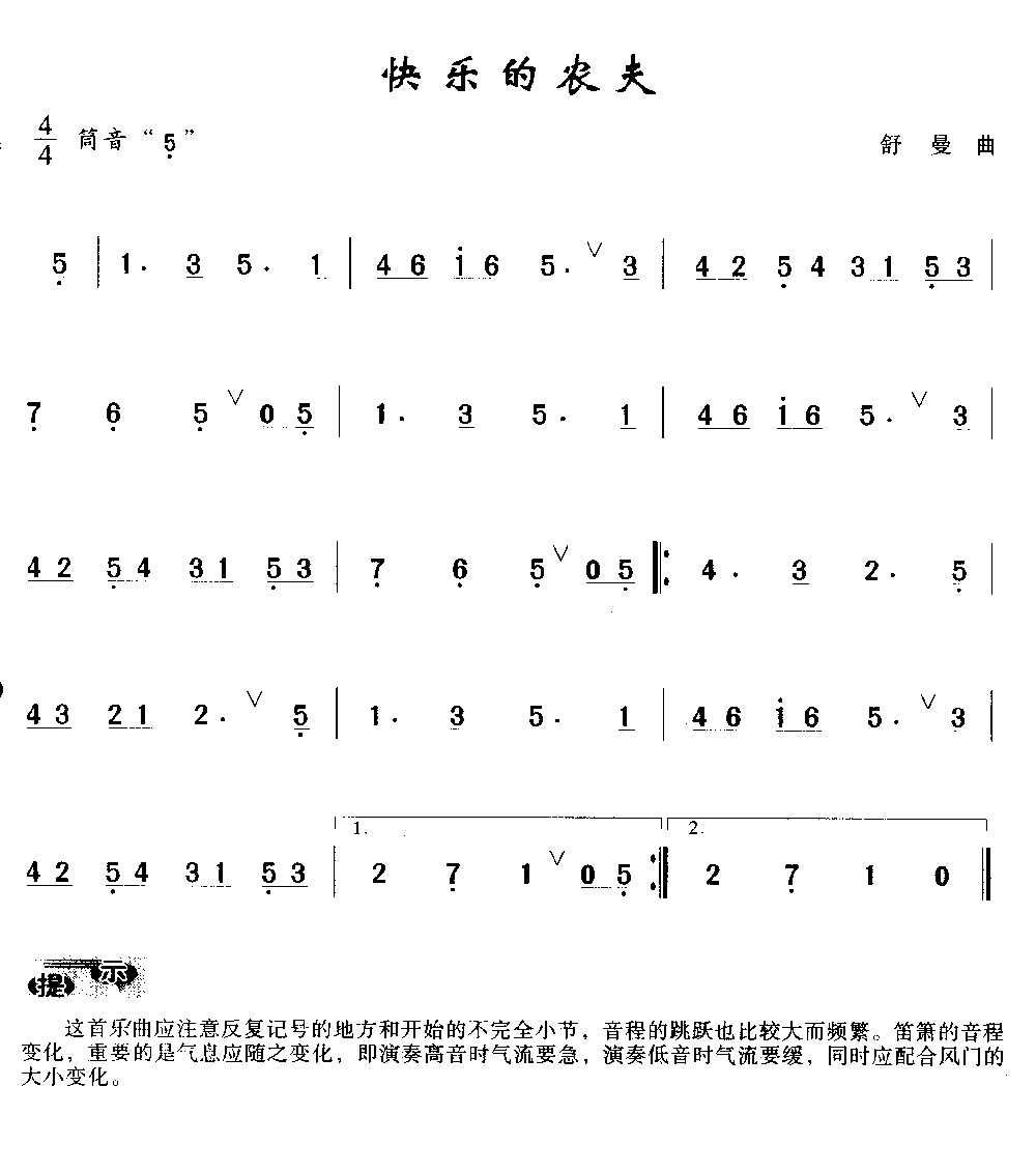 简单的洞箫乐曲《快乐的农夫》