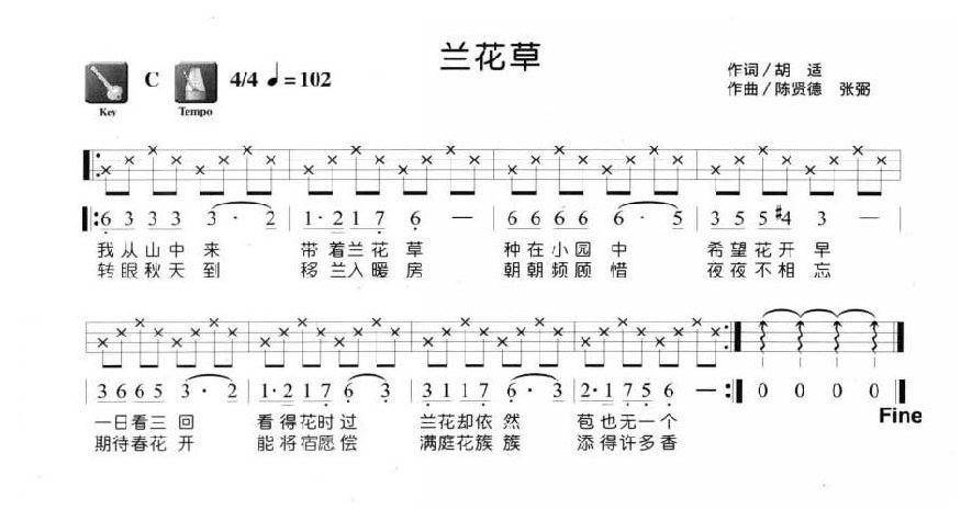 简单的Ukulele弹唱谱《兰花草》