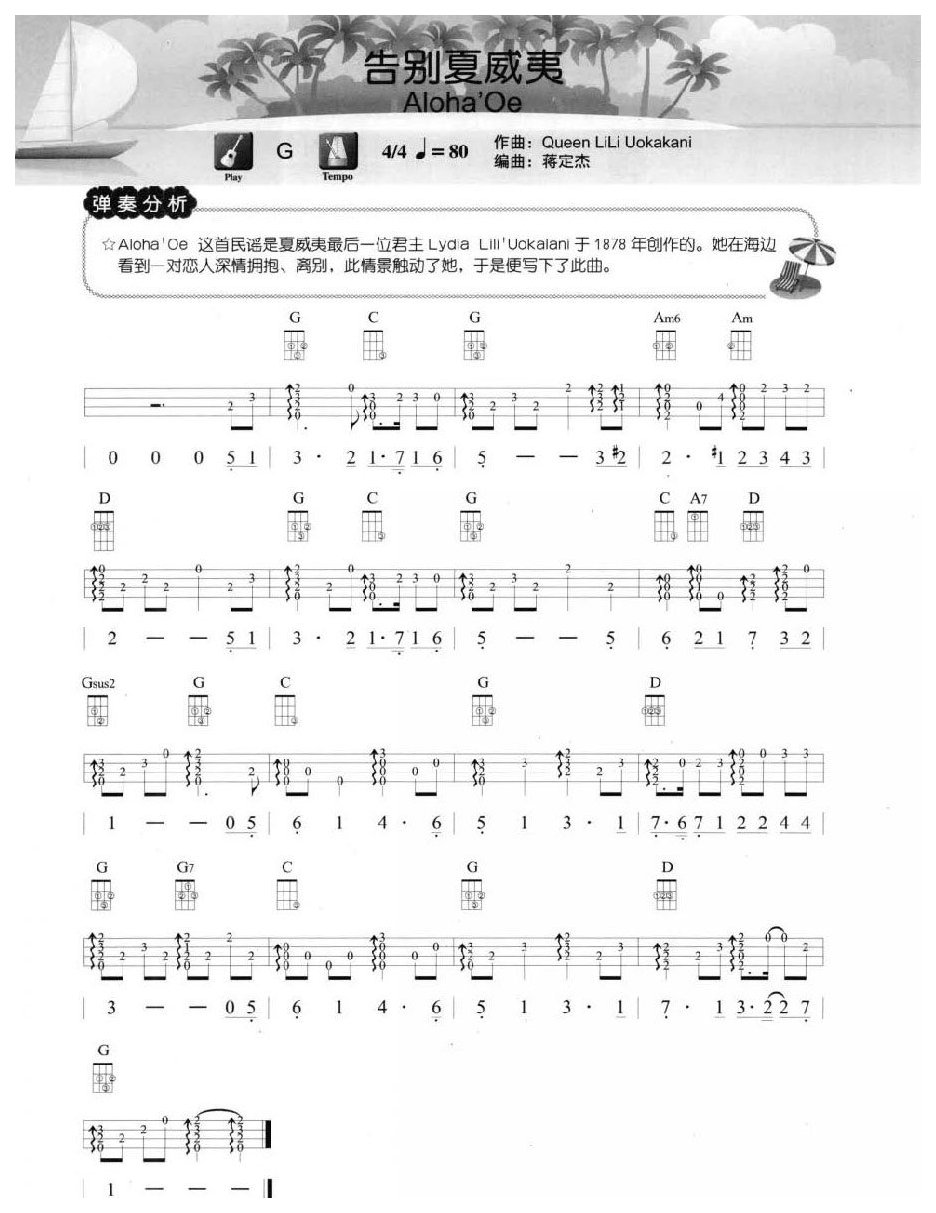 尤克里里练习乐曲《告别夏威夷》Finger Style Ukulele演奏曲