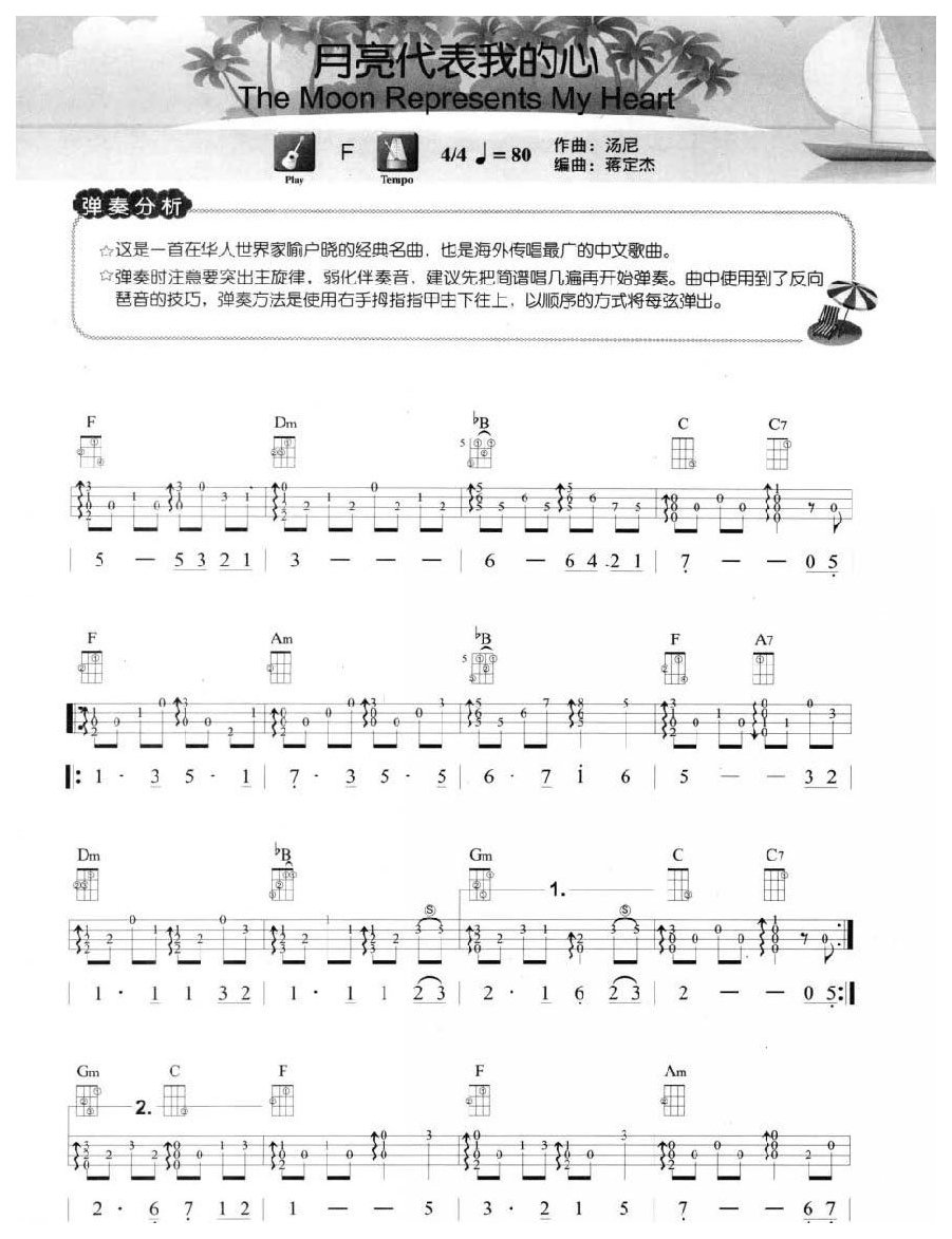 尤克里里练习乐曲《月亮代表我的心》Finger Style Ukulele演奏曲