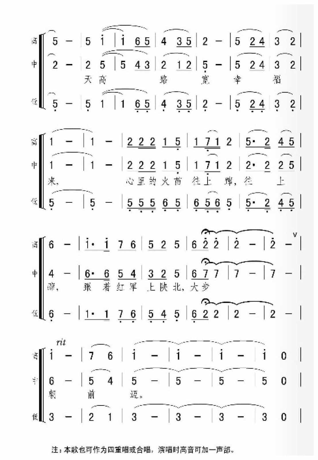 歌唱祖国歌曲简谱《毛主席来到六盘山》女声三重唱