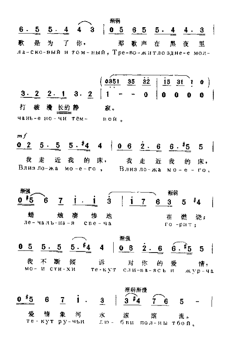 俄国歌曲《夜》简谱