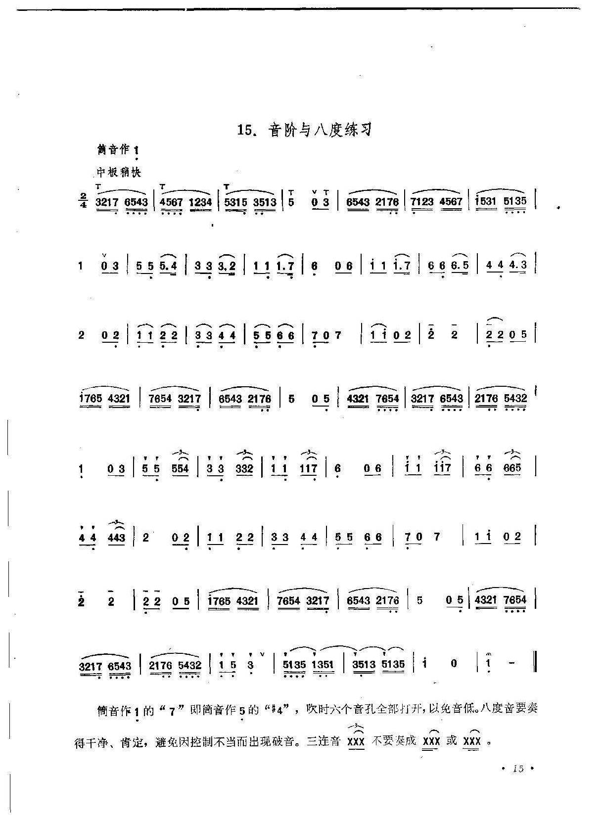 笛子练习曲选《音阶与八度练习》竹笛练习乐谱