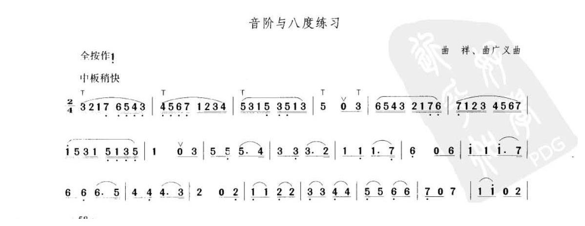 笛子考级练习曲《音阶与八度练习&曲祥、曲广义曲》竹笛六级乐曲谱