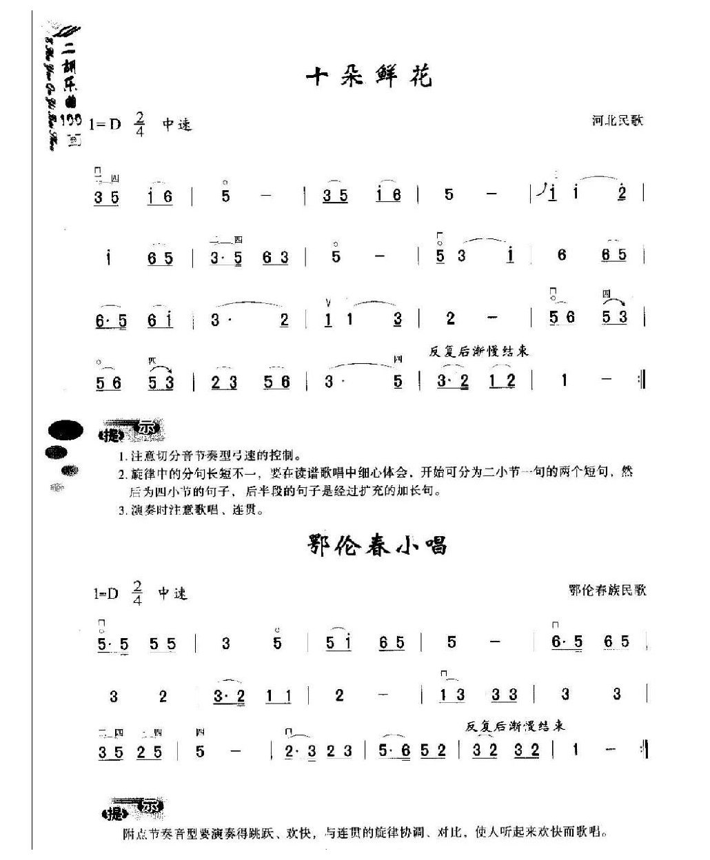 初级二胡演奏乐曲《十朵鲜花》简单适合新手练习