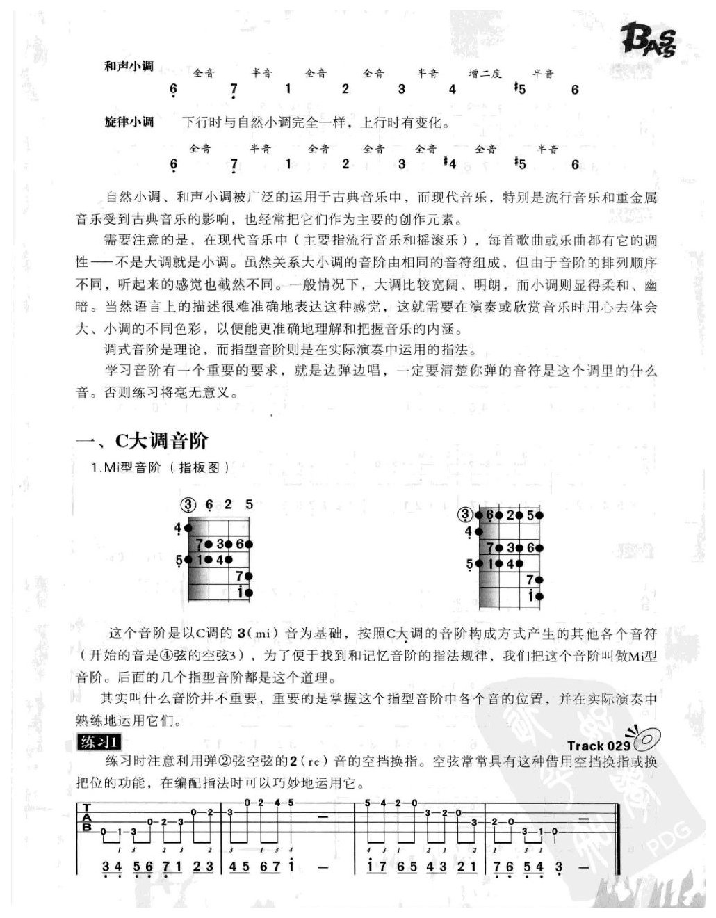电贝司调式音阶与指型音阶 C大调音阶