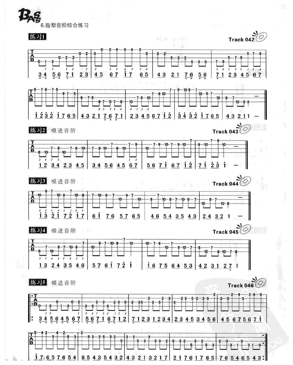 电贝司调式音阶与指型音阶 C大调音阶