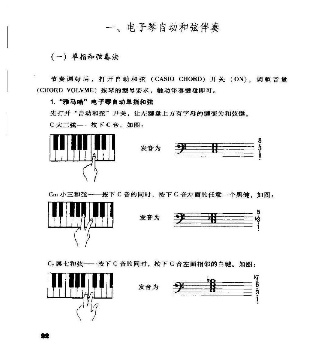 电子琴自动和弦伴奏_单指和弦奏法_多指和弦奏法_普通键盘奏法
