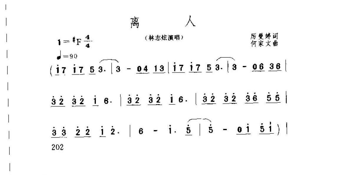 林忆莲歌曲简谱《离人》2001 厉曼婷词 何家文曲