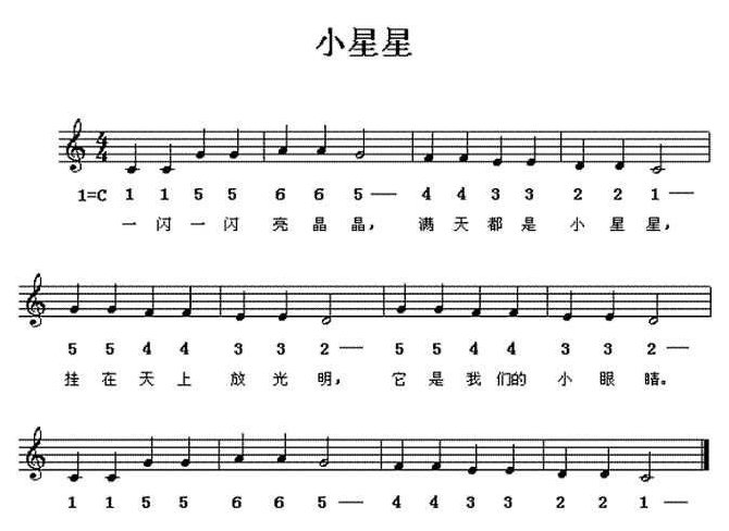 口琴谱【小星星】简谱与五线谱对照