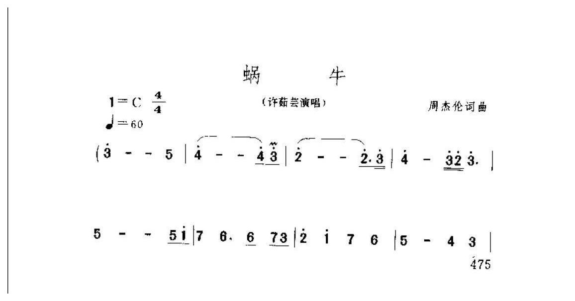 许茹芸歌曲简谱《蜗牛》1999  周杰伦词曲