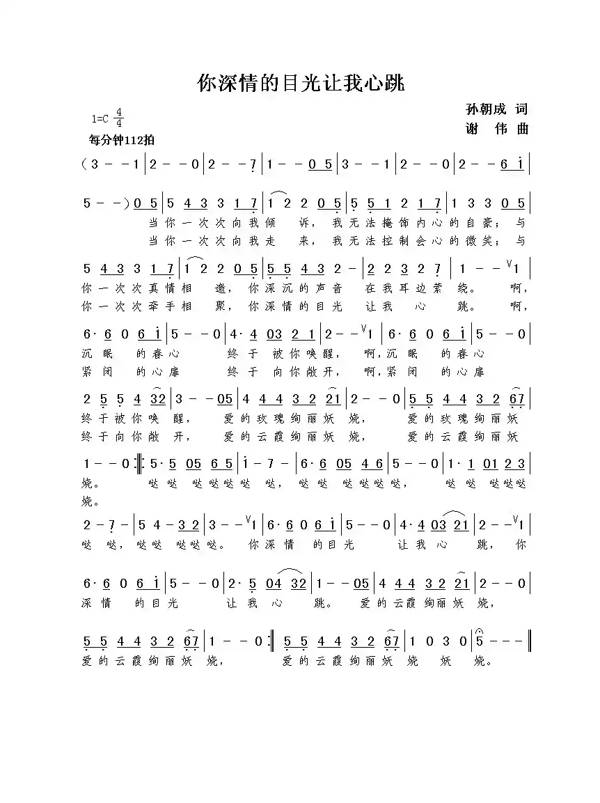 你深情的目光让我心跳（孙朝成词  谢伟曲）