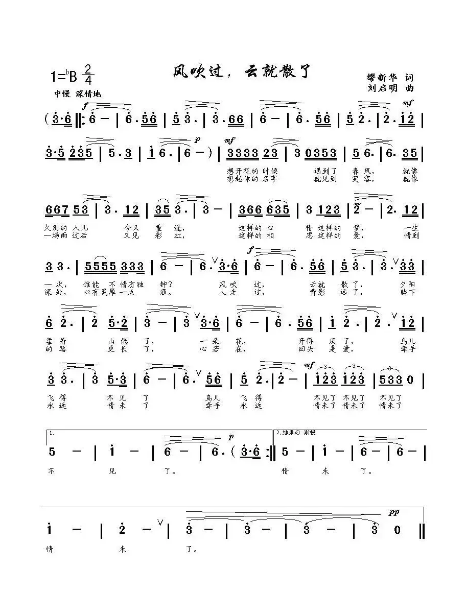 风吹过,云就散了(缪新华词 刘启明曲)
