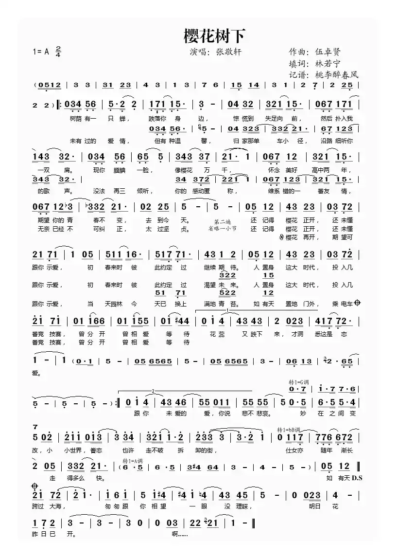 樱花树下（林若宁词 伍卓贤曲）
