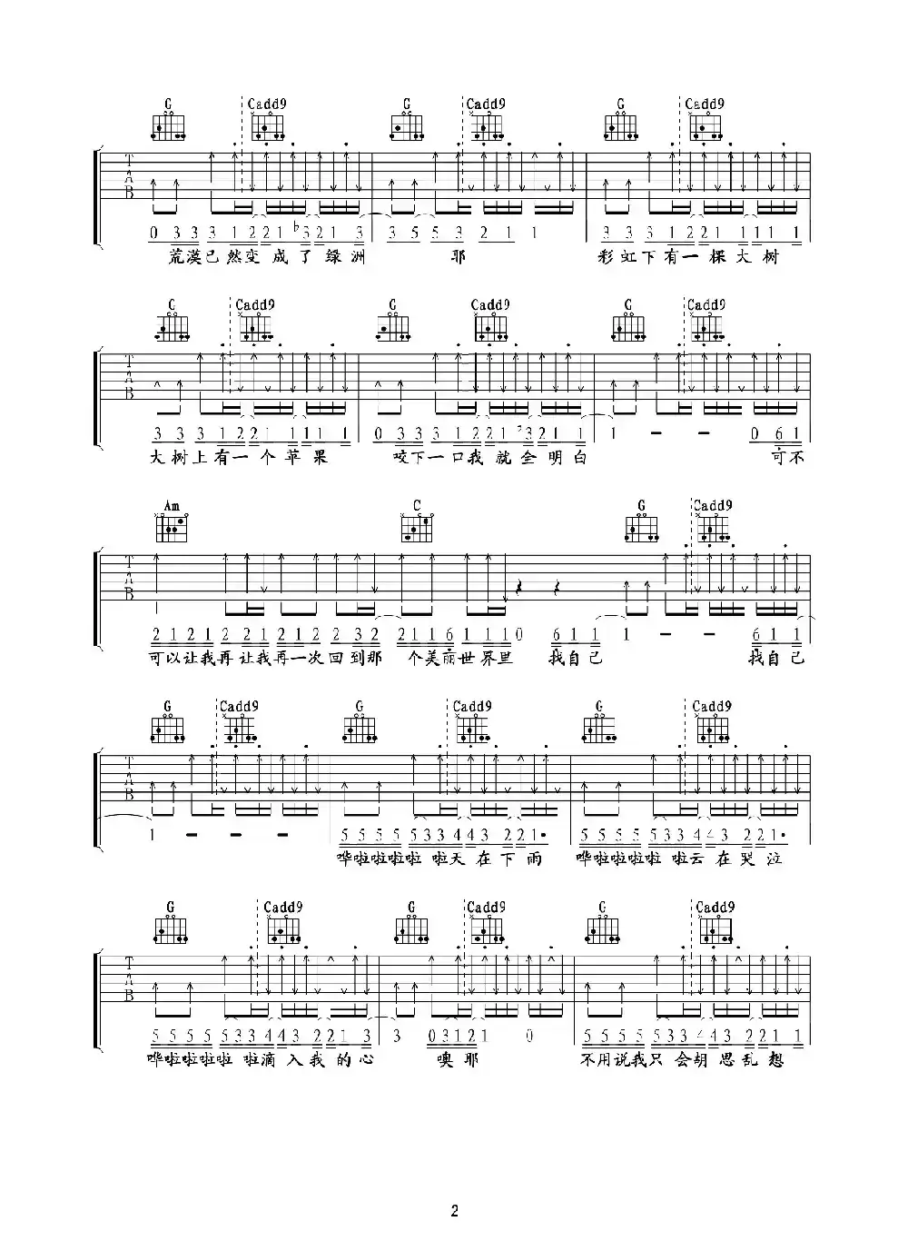 找自己（吉他六线谱）