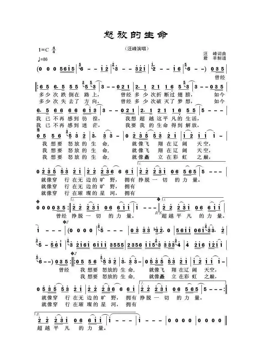 怒放的生命（汪峰词 汪峰曲）