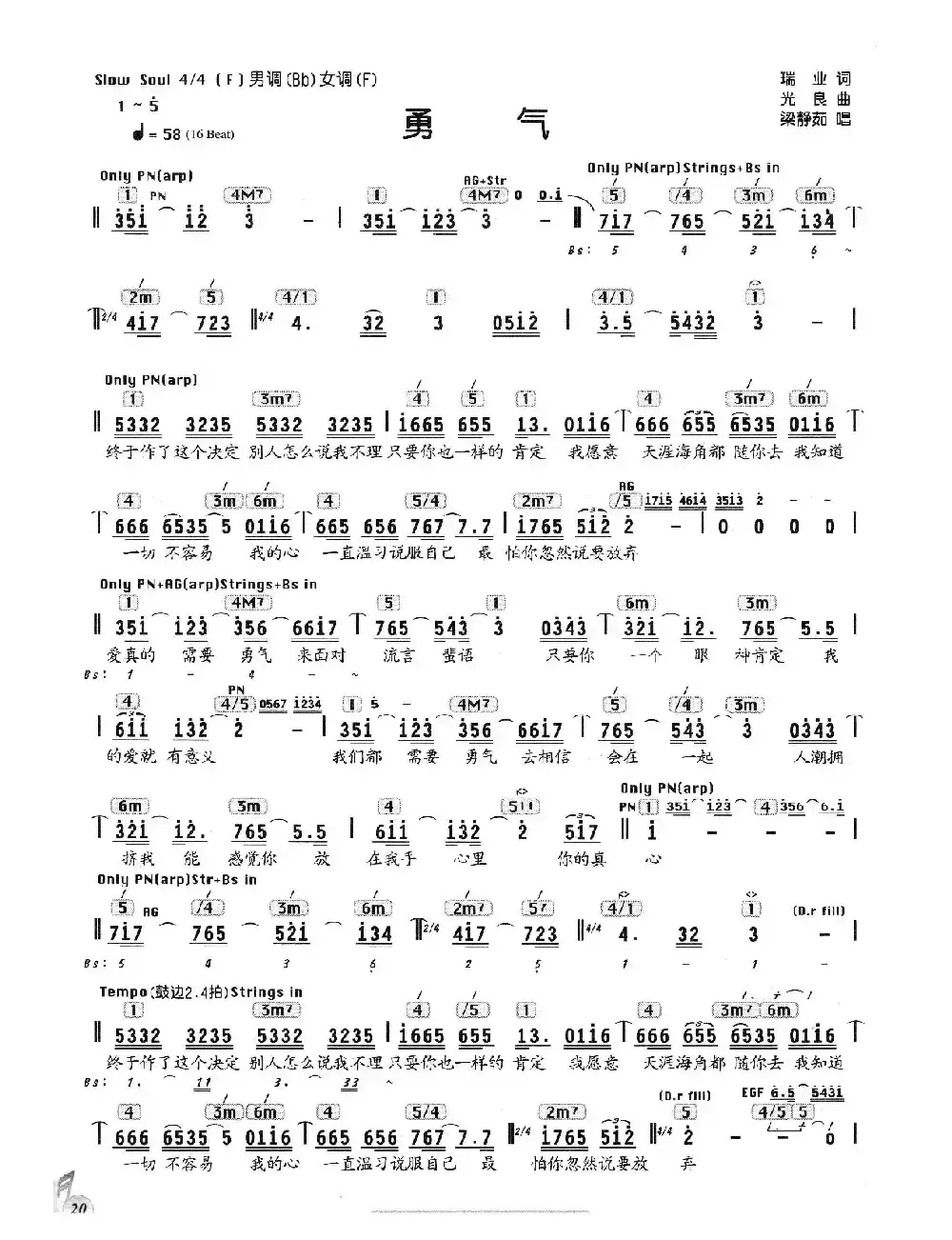 勇气（瑞业词 光良曲、编配乐谱）