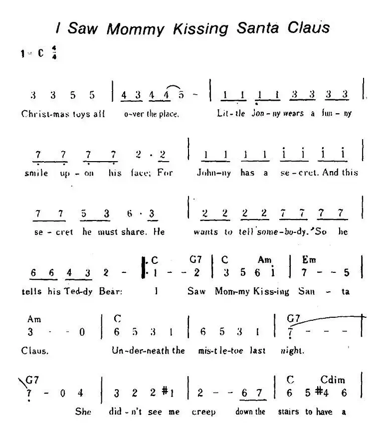 John Mellencamp I Saw Mommy Kissing Santa Claus 外国乐谱|I Saw Mommy Kissing Santa Claus(美国)_外国歌曲谱