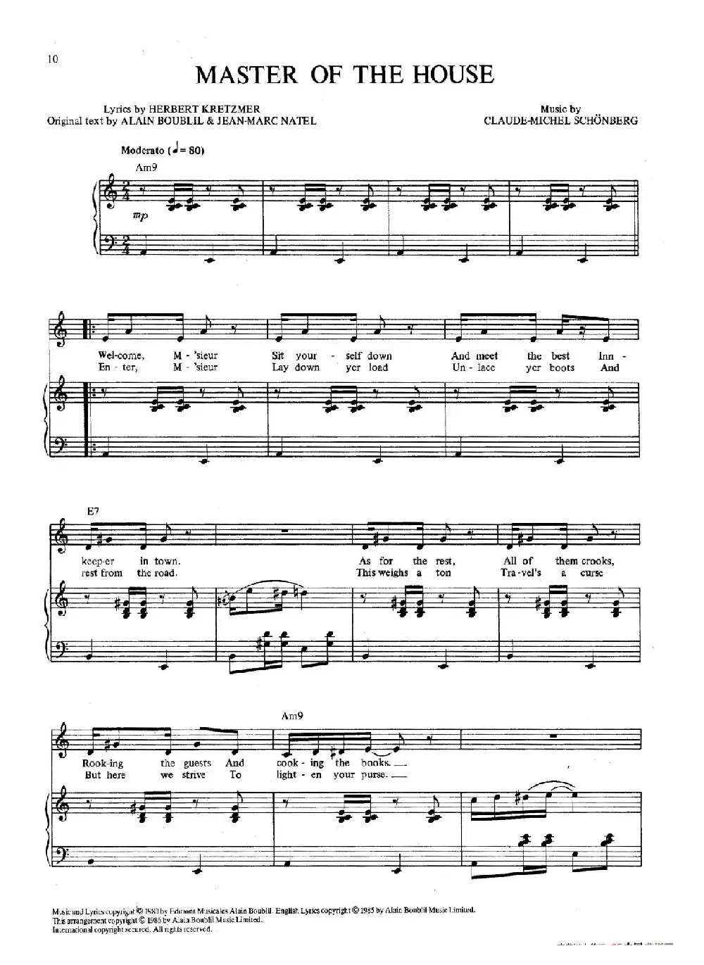 Master of the House （音乐剧《悲惨世界》（Les Miserables）选曲、正谱 ）