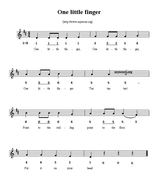 One little finger（线简谱混排版、英文儿歌）