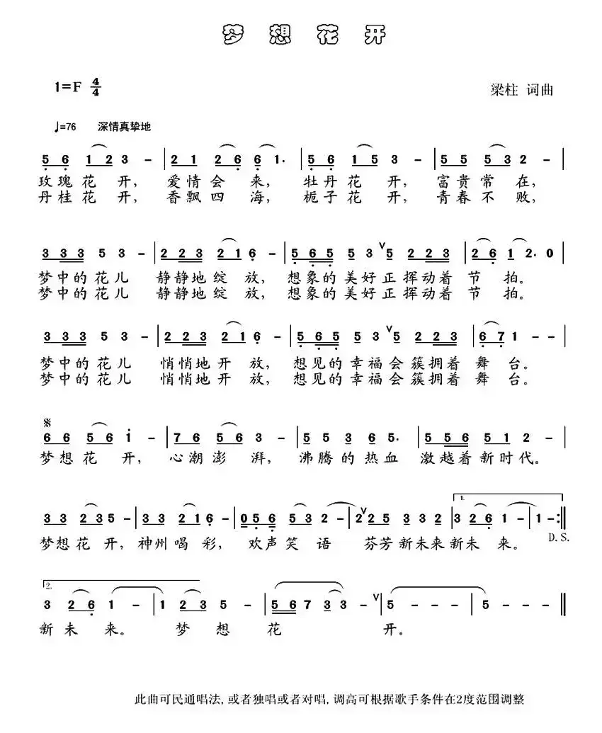 梦想花开（梁柱 词曲）